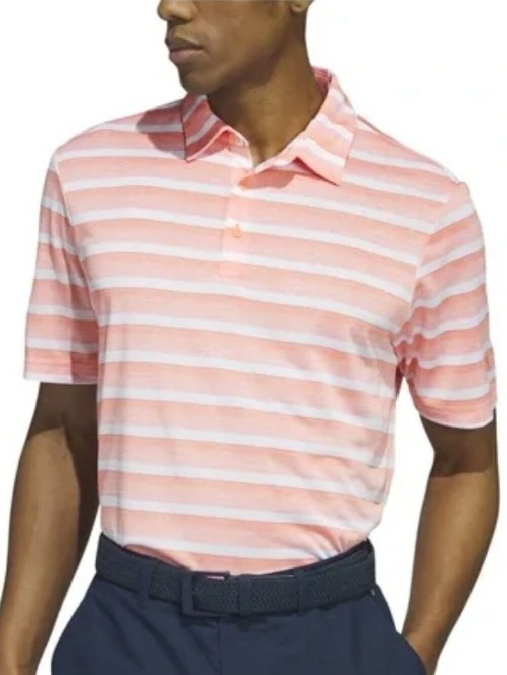 AdidasTwo Color Striped Golf Polo Shirt Pink Coral